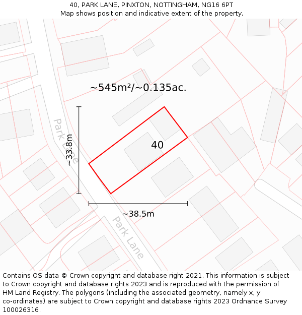 40, PARK LANE, PINXTON, NOTTINGHAM, NG16 6PT: Plot and title map