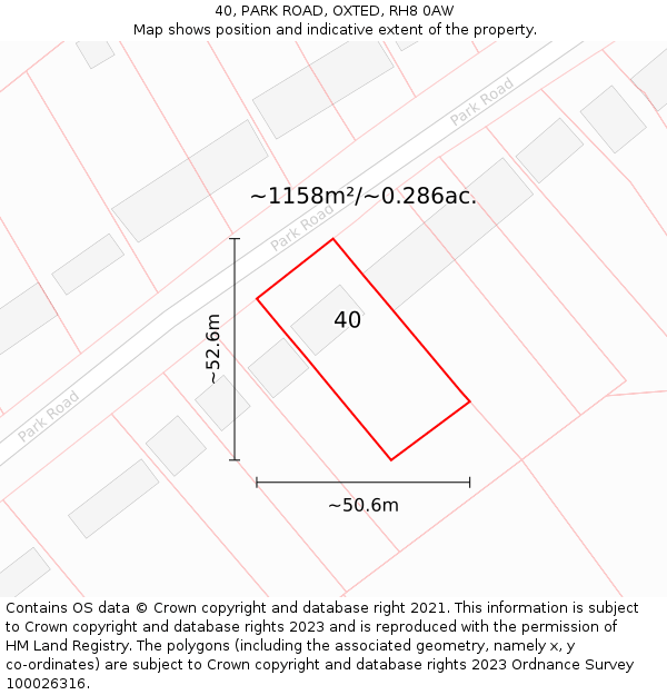 40, PARK ROAD, OXTED, RH8 0AW: Plot and title map