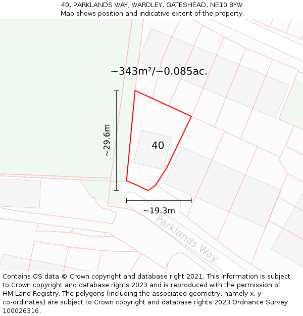 40, PARKLANDS WAY, WARDLEY, GATESHEAD, NE10 8YW: Plot and title map