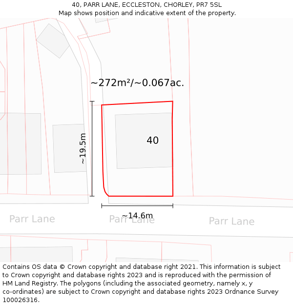 40, PARR LANE, ECCLESTON, CHORLEY, PR7 5SL: Plot and title map
