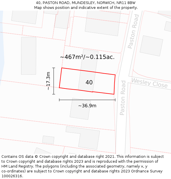 40, PASTON ROAD, MUNDESLEY, NORWICH, NR11 8BW: Plot and title map