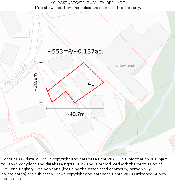 40, PASTUREGATE, BURNLEY, BB11 4DE: Plot and title map