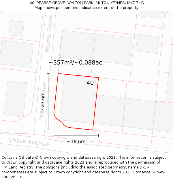 40, PEARSE GROVE, WALTON PARK, MILTON KEYNES, MK7 7HD: Plot and title map