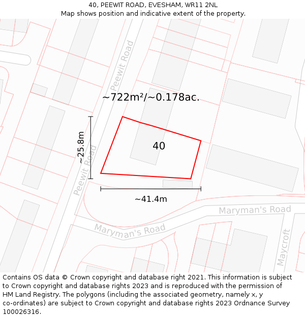 40, PEEWIT ROAD, EVESHAM, WR11 2NL: Plot and title map