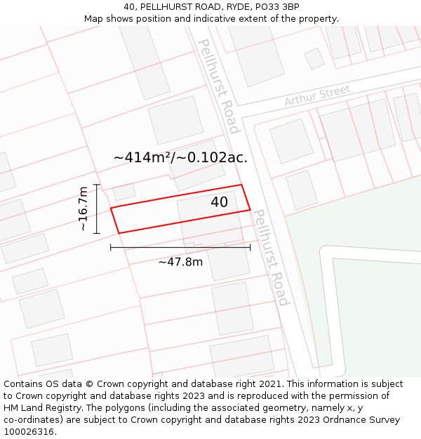 40, PELLHURST ROAD, RYDE, PO33 3BP: Plot and title map