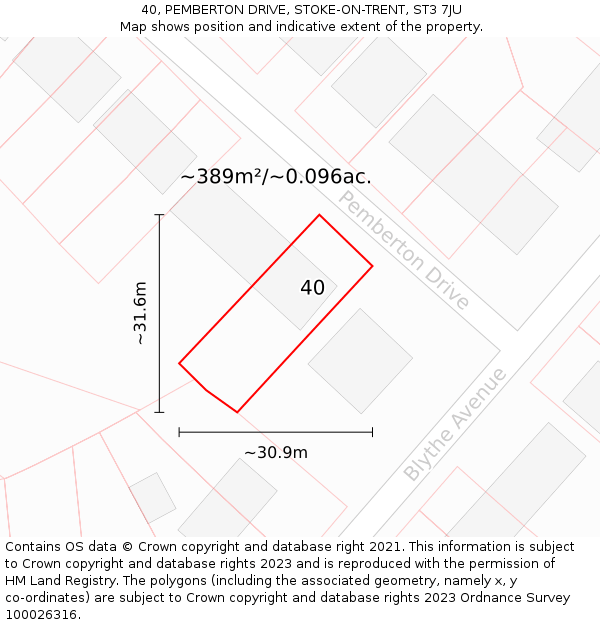 40, PEMBERTON DRIVE, STOKE-ON-TRENT, ST3 7JU: Plot and title map