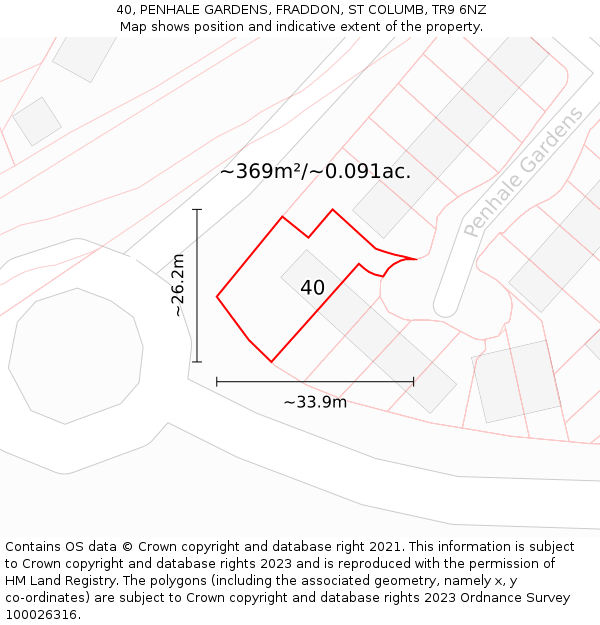 40, PENHALE GARDENS, FRADDON, ST COLUMB, TR9 6NZ: Plot and title map