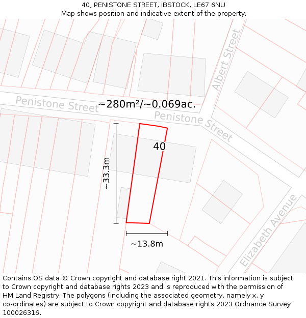 40, PENISTONE STREET, IBSTOCK, LE67 6NU: Plot and title map