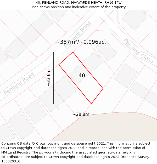 40, PENLAND ROAD, HAYWARDS HEATH, RH16 1PW: Plot and title map