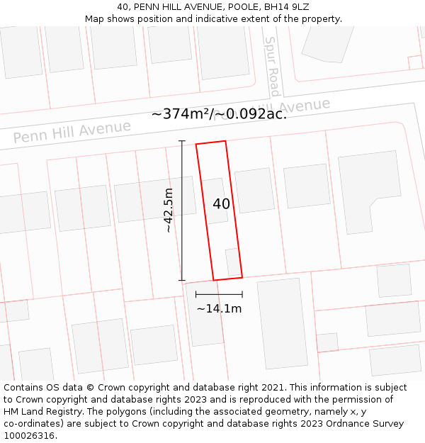 40, PENN HILL AVENUE, POOLE, BH14 9LZ: Plot and title map