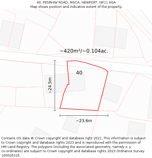 40, PENRHIW ROAD, RISCA, NEWPORT, NP11 6GA: Plot and title map