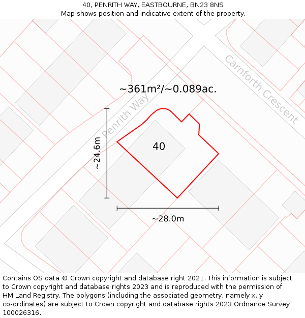 40, PENRITH WAY, EASTBOURNE, BN23 8NS: Plot and title map