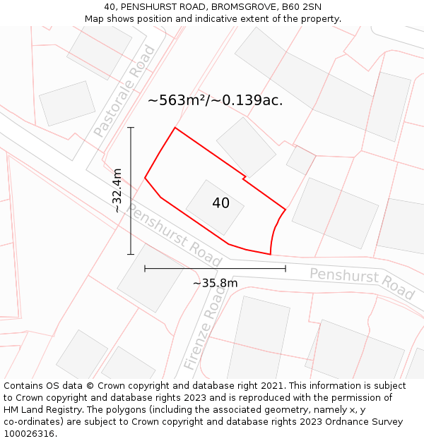 40, PENSHURST ROAD, BROMSGROVE, B60 2SN: Plot and title map