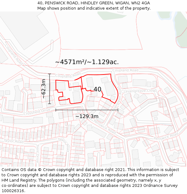 40, PENSWICK ROAD, HINDLEY GREEN, WIGAN, WN2 4GA: Plot and title map