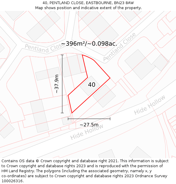 40, PENTLAND CLOSE, EASTBOURNE, BN23 8AW: Plot and title map
