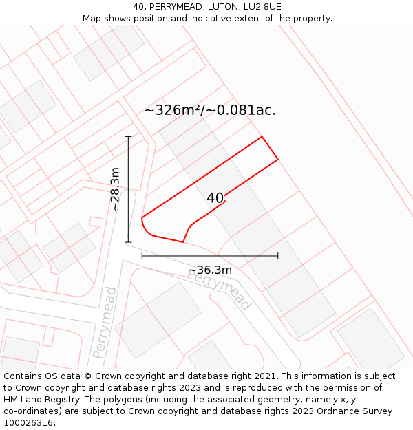 40, PERRYMEAD, LUTON, LU2 8UE: Plot and title map