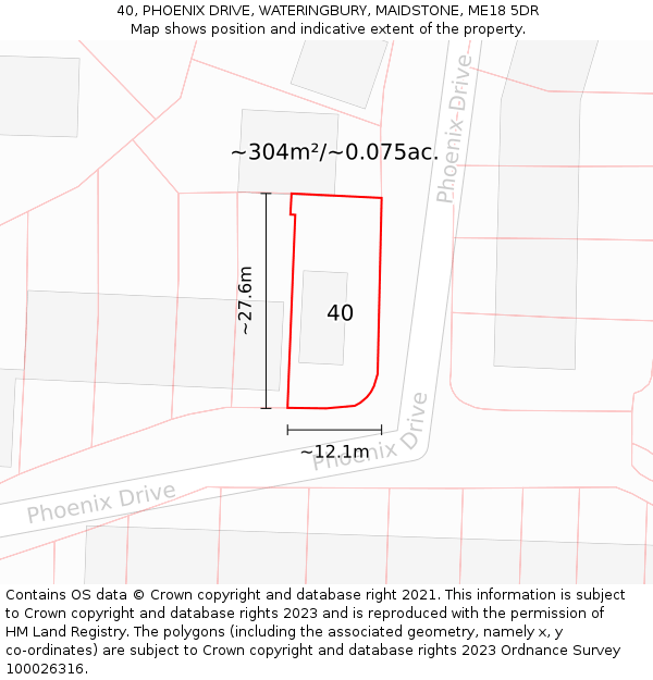 40, PHOENIX DRIVE, WATERINGBURY, MAIDSTONE, ME18 5DR: Plot and title map