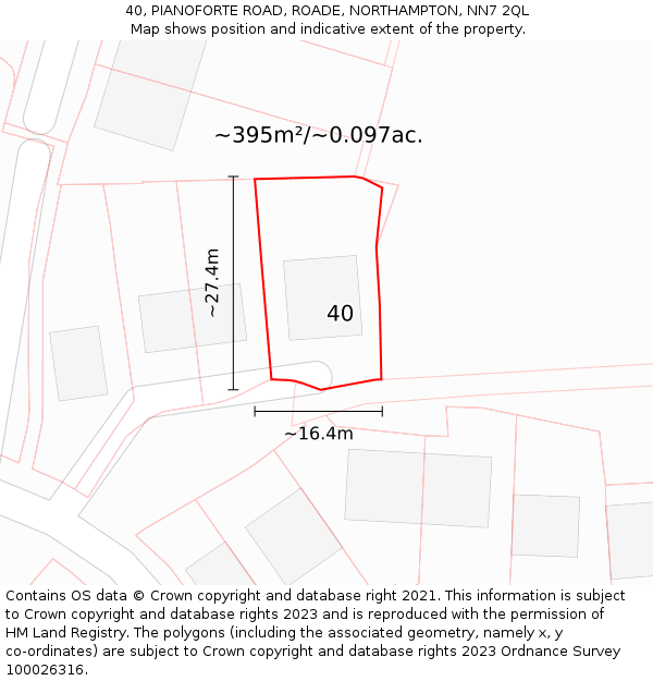 40, PIANOFORTE ROAD, ROADE, NORTHAMPTON, NN7 2QL: Plot and title map