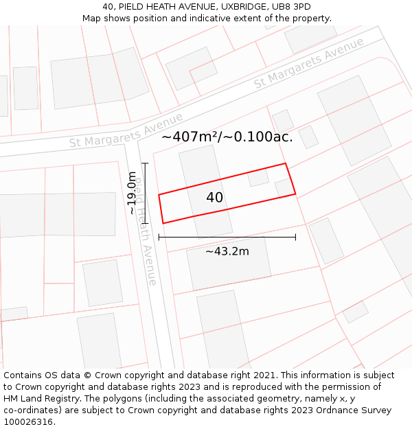 40, PIELD HEATH AVENUE, UXBRIDGE, UB8 3PD: Plot and title map