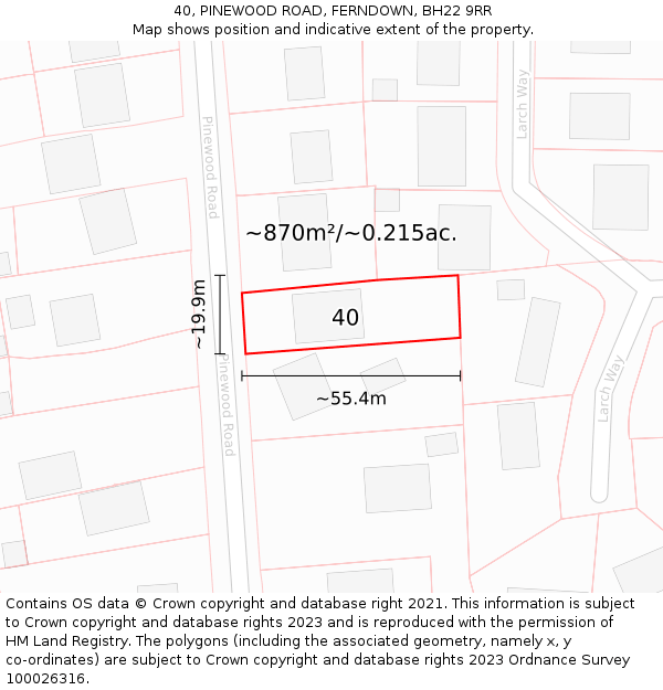 40, PINEWOOD ROAD, FERNDOWN, BH22 9RR: Plot and title map