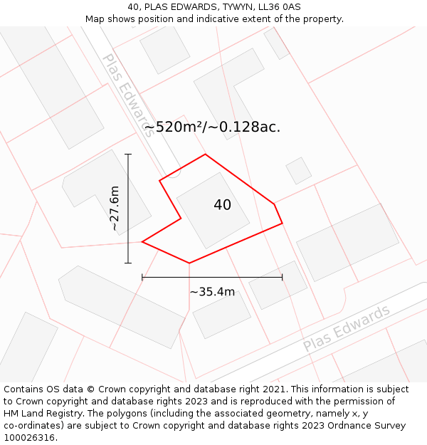 40, PLAS EDWARDS, TYWYN, LL36 0AS: Plot and title map