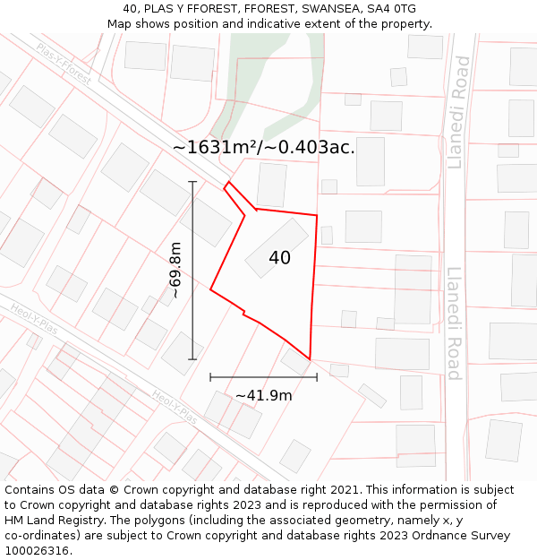 40, PLAS Y FFOREST, FFOREST, SWANSEA, SA4 0TG: Plot and title map