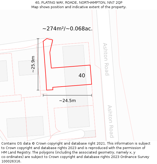 40, PLATING WAY, ROADE, NORTHAMPTON, NN7 2QP: Plot and title map