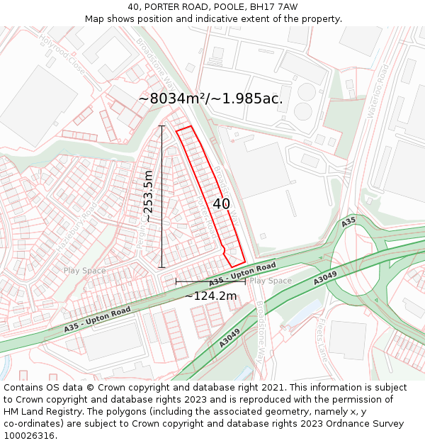 40, PORTER ROAD, POOLE, BH17 7AW: Plot and title map