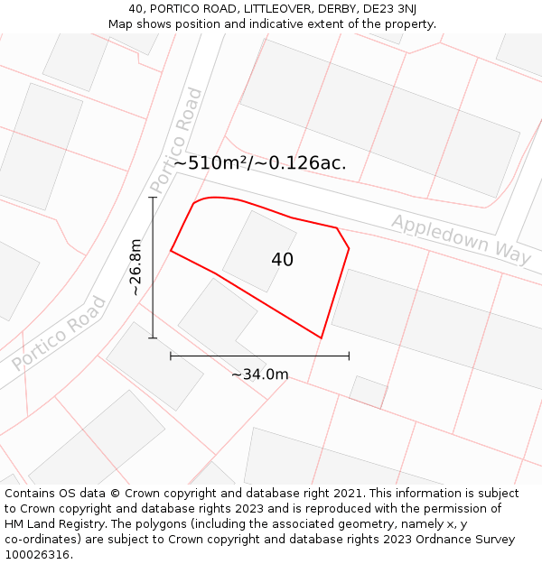 40, PORTICO ROAD, LITTLEOVER, DERBY, DE23 3NJ: Plot and title map