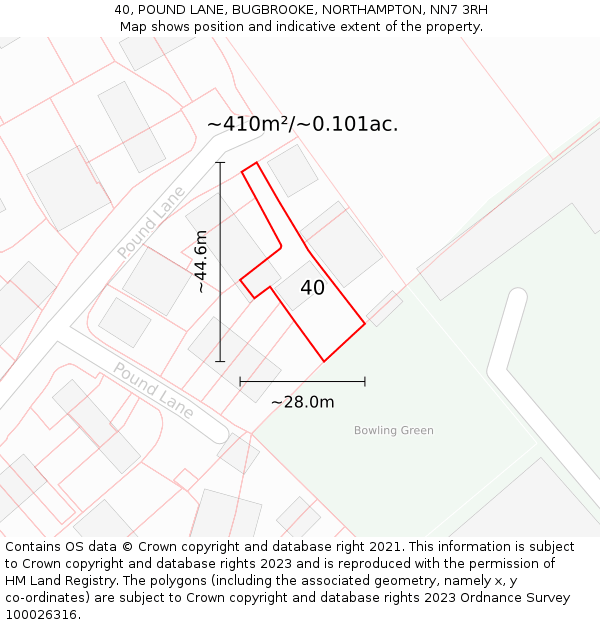 40, POUND LANE, BUGBROOKE, NORTHAMPTON, NN7 3RH: Plot and title map