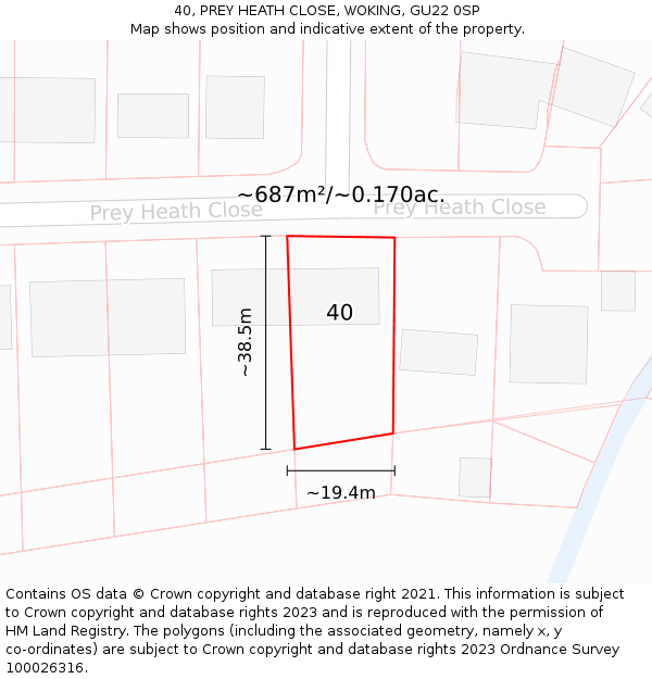 40, PREY HEATH CLOSE, WOKING, GU22 0SP: Plot and title map