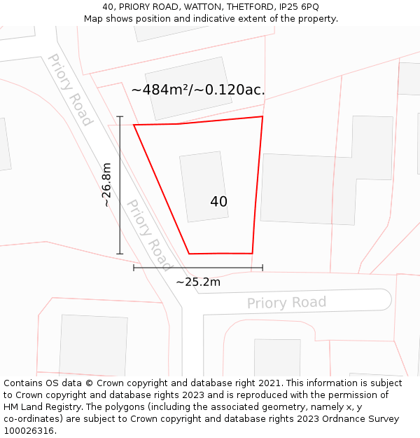 40, PRIORY ROAD, WATTON, THETFORD, IP25 6PQ: Plot and title map