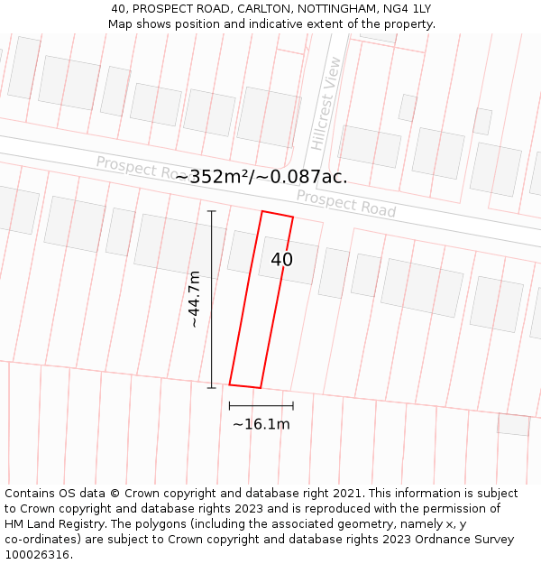 40, PROSPECT ROAD, CARLTON, NOTTINGHAM, NG4 1LY: Plot and title map