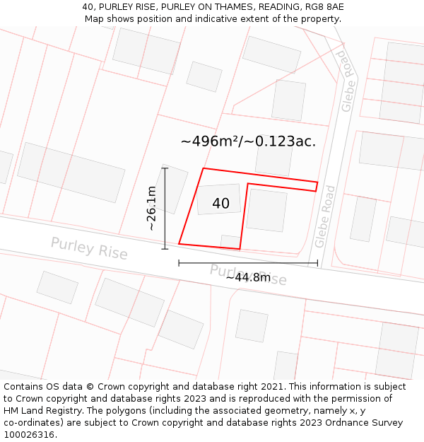 40, PURLEY RISE, PURLEY ON THAMES, READING, RG8 8AE: Plot and title map
