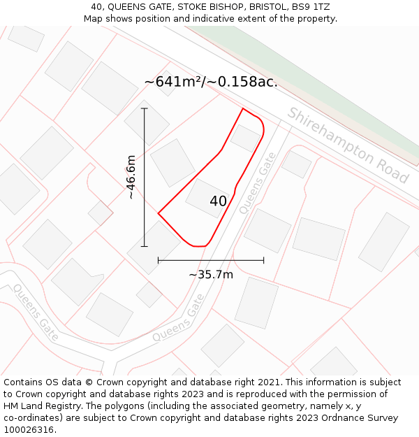 40, QUEENS GATE, STOKE BISHOP, BRISTOL, BS9 1TZ: Plot and title map