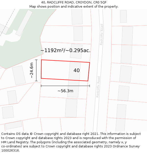 40, RADCLIFFE ROAD, CROYDON, CR0 5QF: Plot and title map