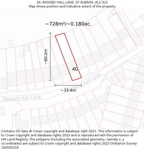 40, RAGGED HALL LANE, ST ALBANS, AL2 3LD: Plot and title map