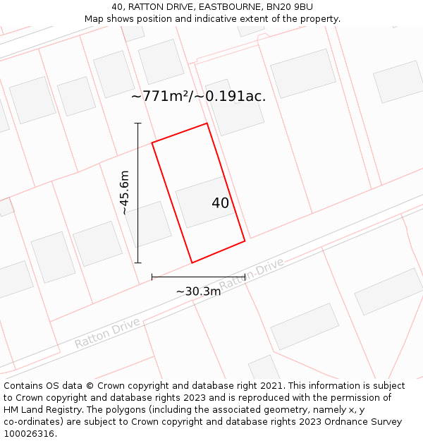 40, RATTON DRIVE, EASTBOURNE, BN20 9BU: Plot and title map