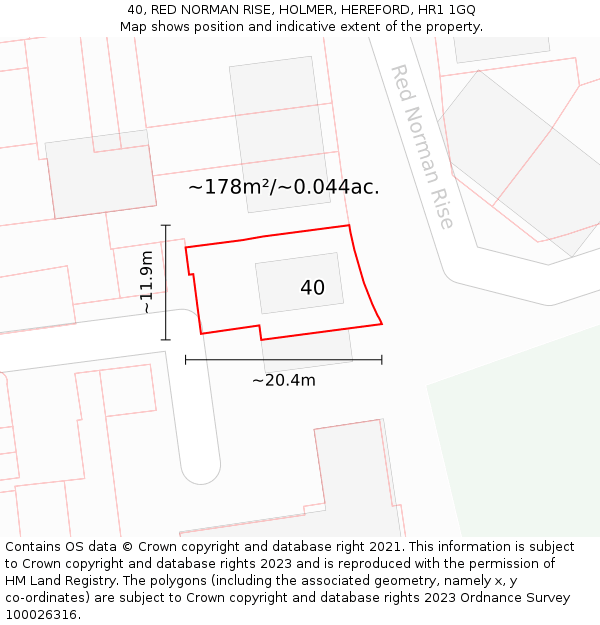 40, RED NORMAN RISE, HOLMER, HEREFORD, HR1 1GQ: Plot and title map