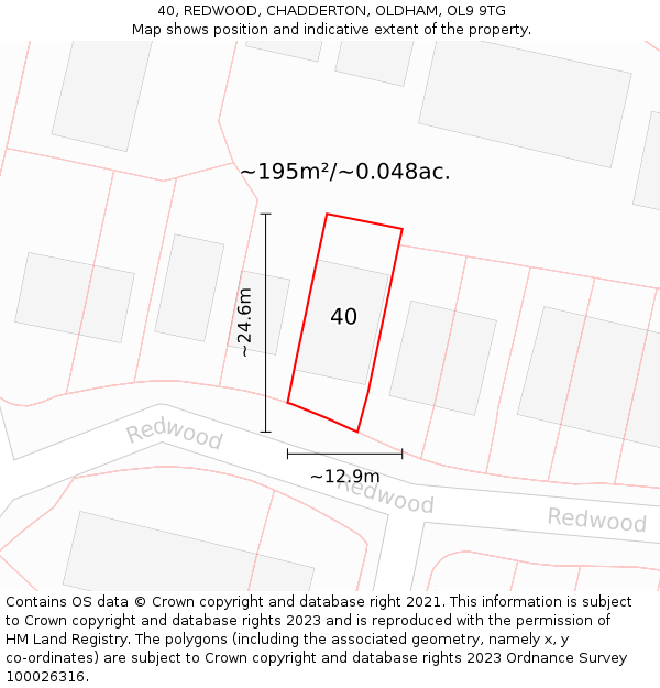 40, REDWOOD, CHADDERTON, OLDHAM, OL9 9TG: Plot and title map