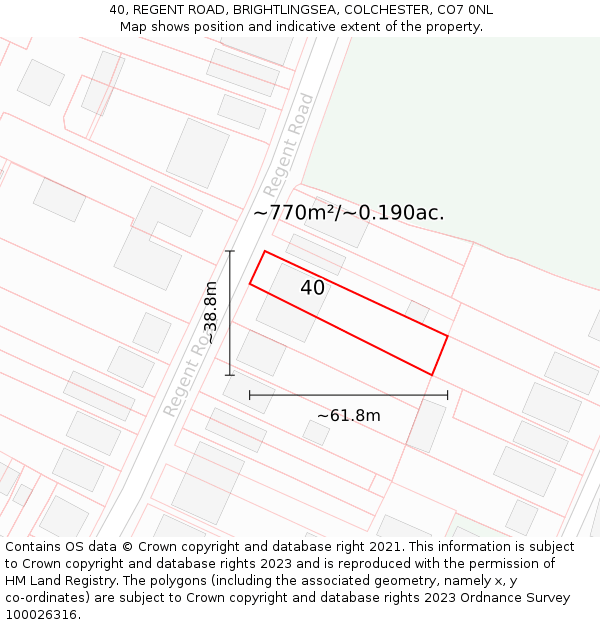 40, REGENT ROAD, BRIGHTLINGSEA, COLCHESTER, CO7 0NL: Plot and title map