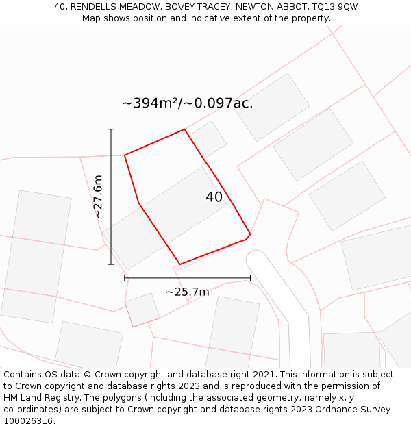 40, RENDELLS MEADOW, BOVEY TRACEY, NEWTON ABBOT, TQ13 9QW: Plot and title map