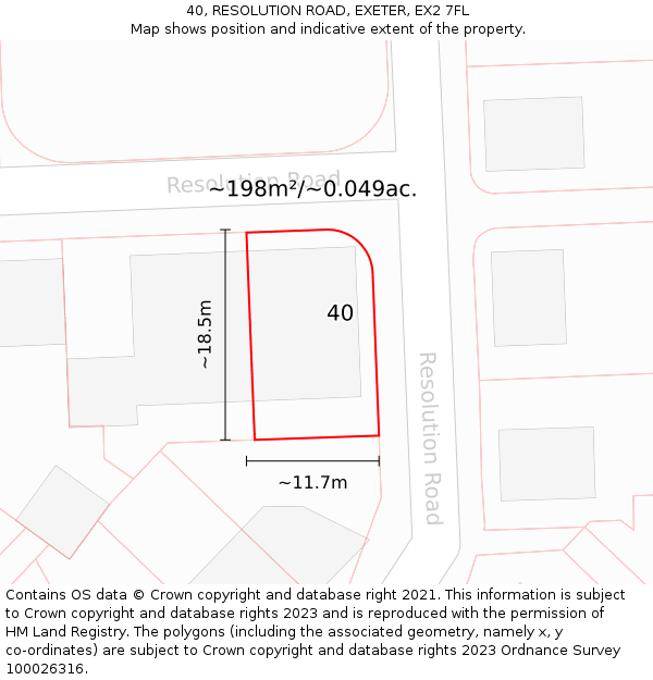 40, RESOLUTION ROAD, EXETER, EX2 7FL: Plot and title map