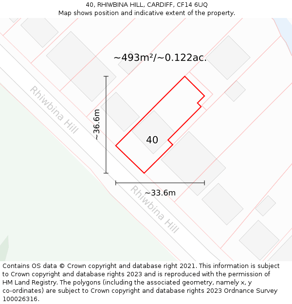 40, RHIWBINA HILL, CARDIFF, CF14 6UQ: Plot and title map