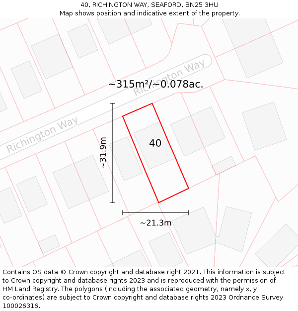 40, RICHINGTON WAY, SEAFORD, BN25 3HU: Plot and title map