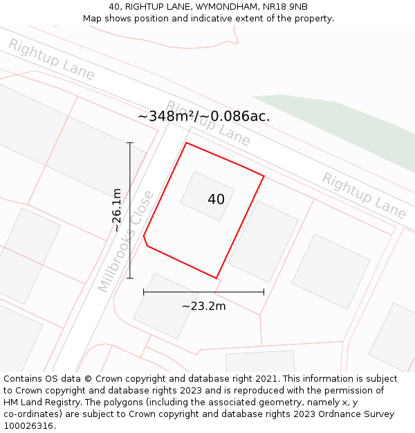 40, RIGHTUP LANE, WYMONDHAM, NR18 9NB: Plot and title map