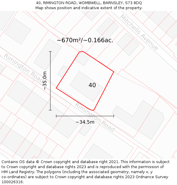 40, RIMINGTON ROAD, WOMBWELL, BARNSLEY, S73 8DQ: Plot and title map