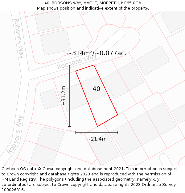 40, ROBSONS WAY, AMBLE, MORPETH, NE65 0GA: Plot and title map