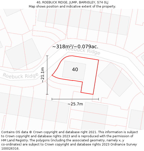 40, ROEBUCK RIDGE, JUMP, BARNSLEY, S74 0LJ: Plot and title map