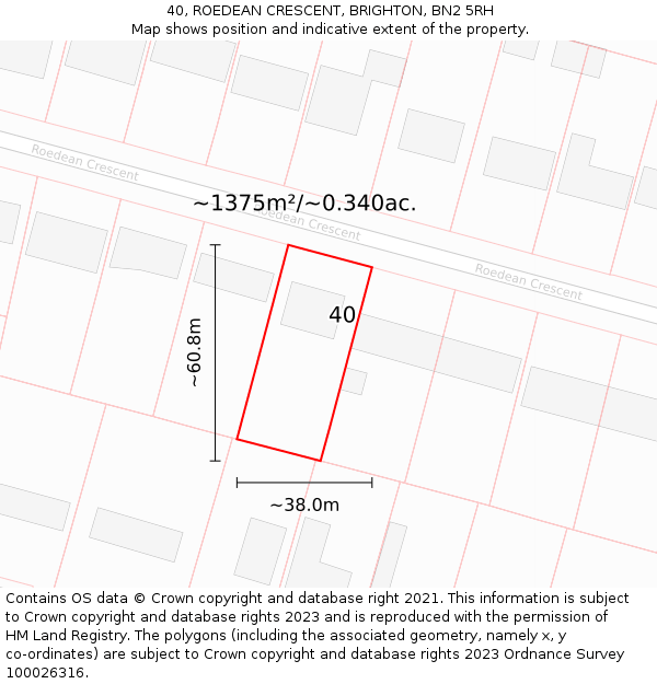 40, ROEDEAN CRESCENT, BRIGHTON, BN2 5RH: Plot and title map